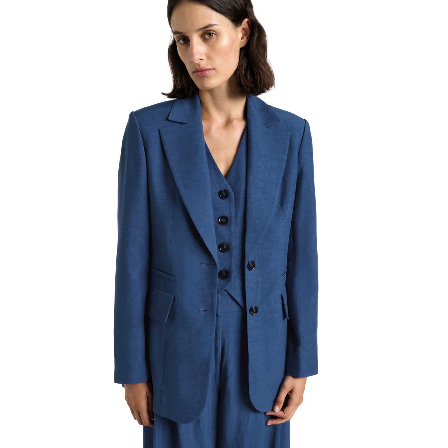 Cue Viscose Linen Button Through Back Blazer